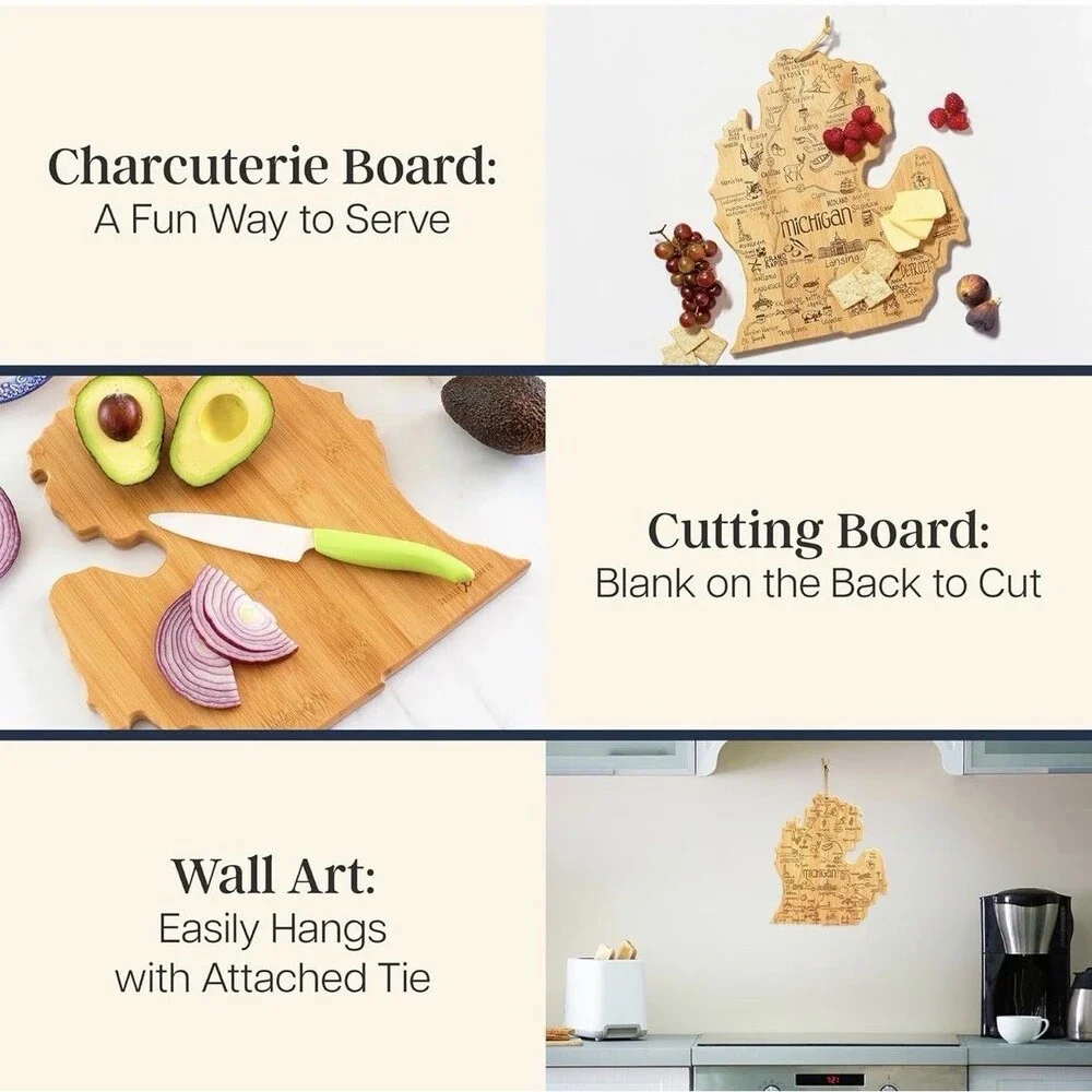 Michigan Mitten Bamboo Cutting Board Charcuterie Serving Board Wall Hang Display